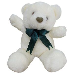 Vintage Pam & Frank Industrial White Teddy Bear Plush Stuffed Animal Green Ribbo